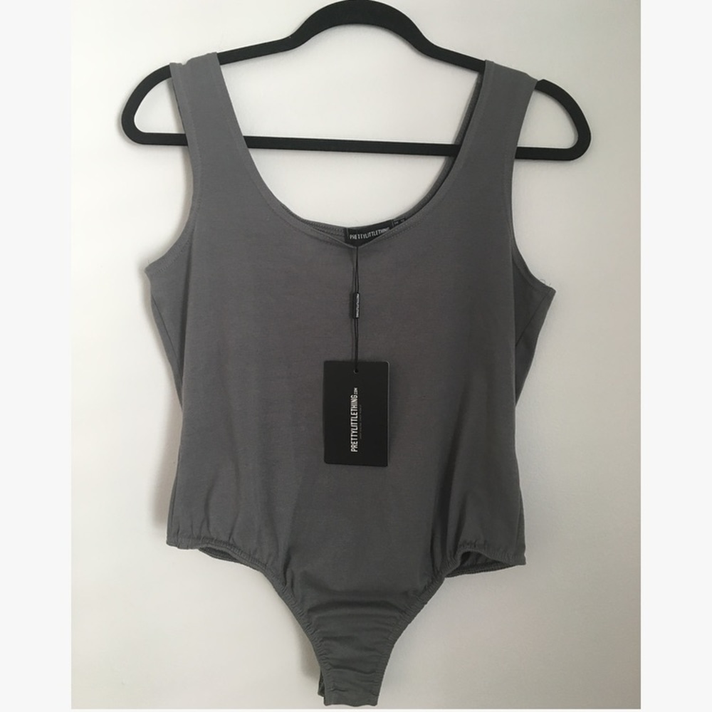 Charcoal Grey Cotton stretch Thong Bodysuit